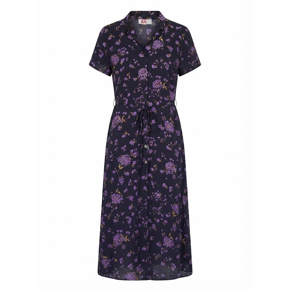 Vintage R & K Originals Floral Maxi Dress Purple Botanical Garden Party Navy M